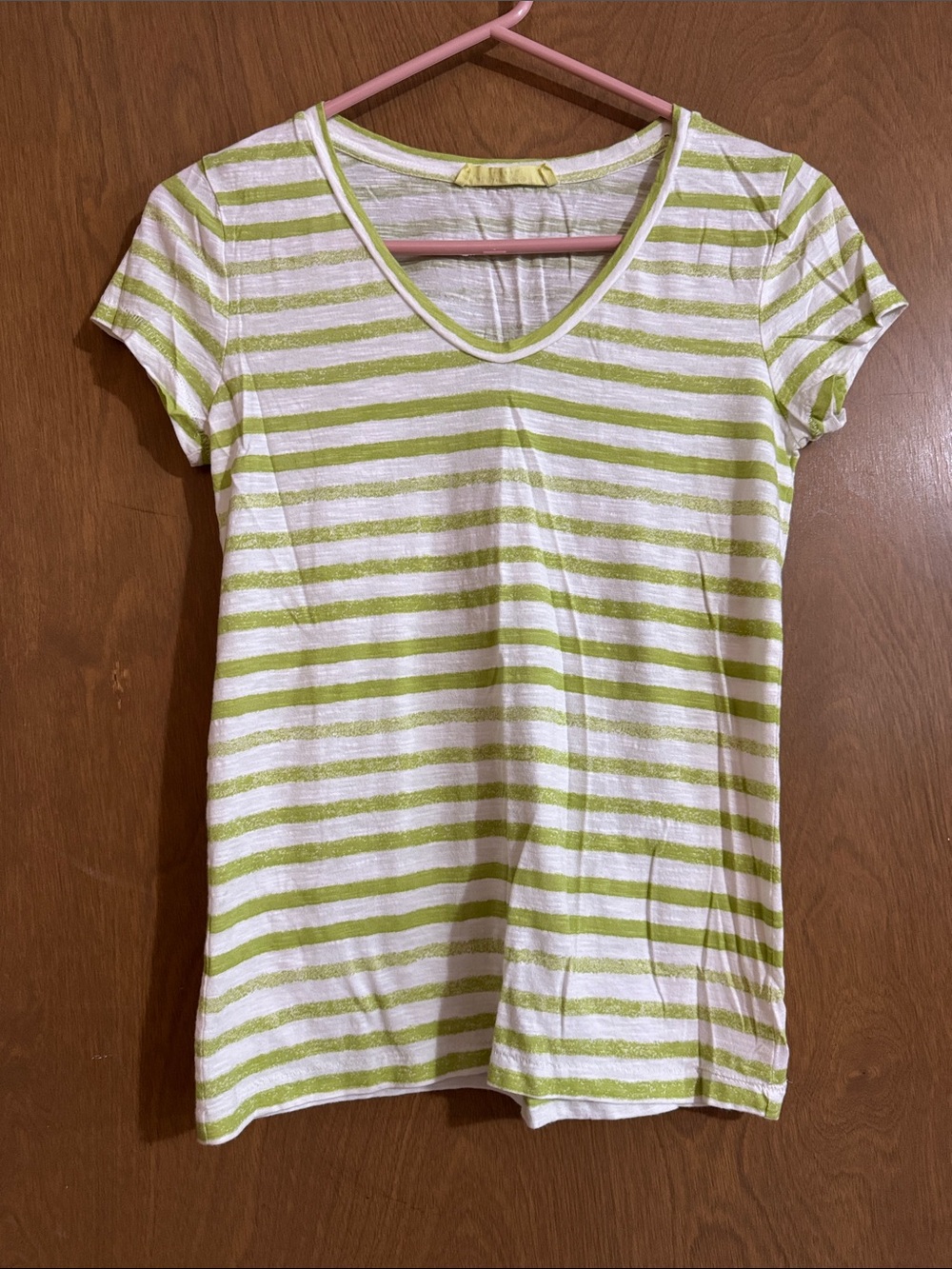 LOFT Striped V-Neck Tee in Lime Green & White